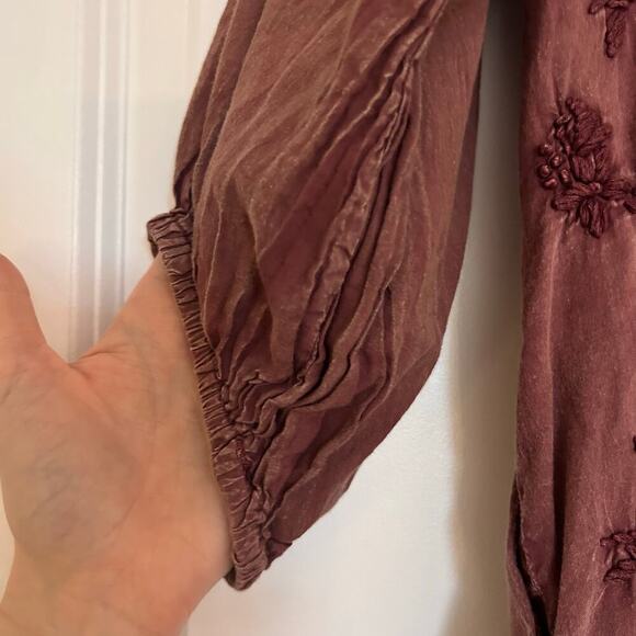 Kyla Seo Anthropologie Embroidered Shirt Dress Women’s Small Burgundy Bohemian - Picture 6 of 12